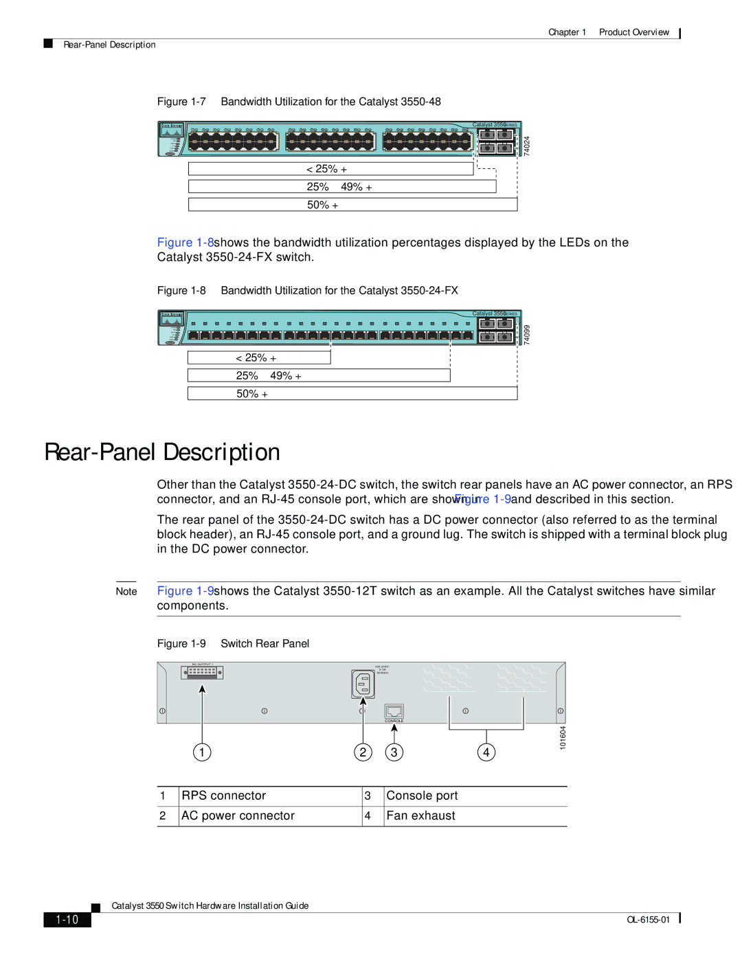 Cisco Systems 3550 manual Product Overview Rear-Panel Description 