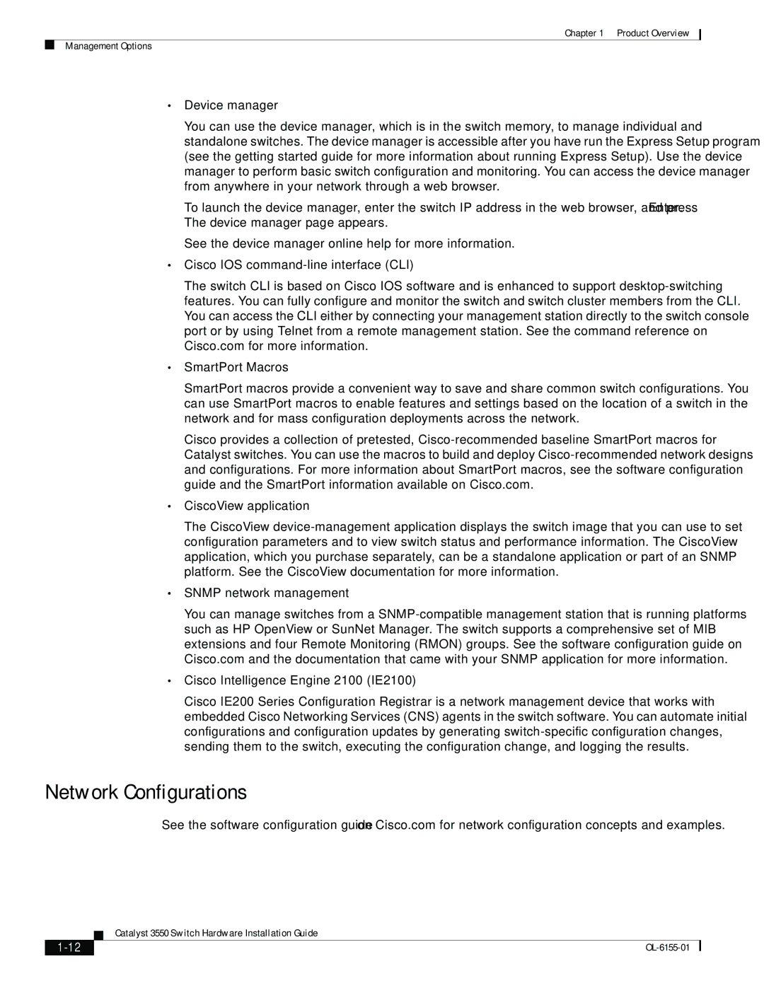 Cisco Systems 3550 manual Network Configurations 