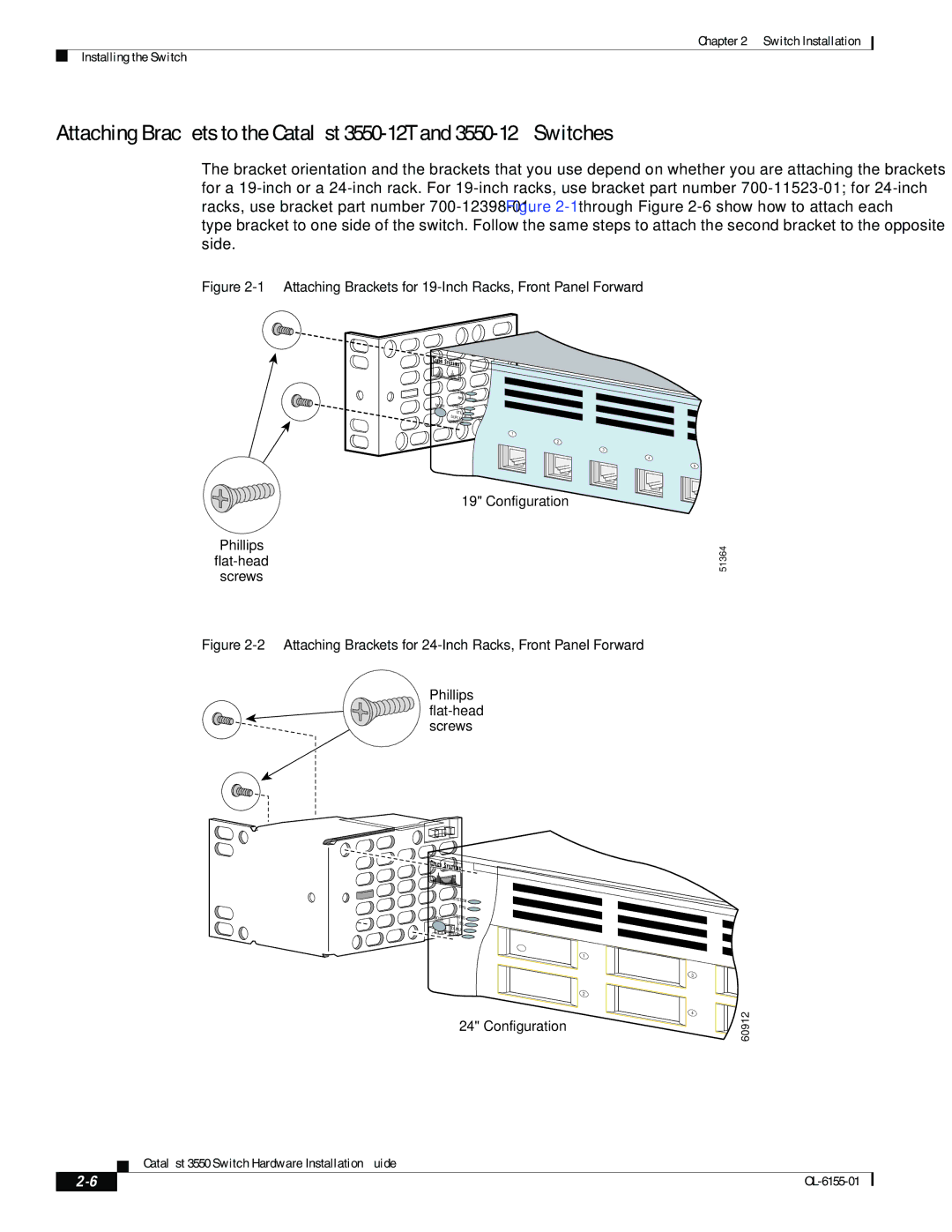 Cisco Systems 3550 manual Attaching Brackets for 19-Inch Racks, Front Panel Forward 