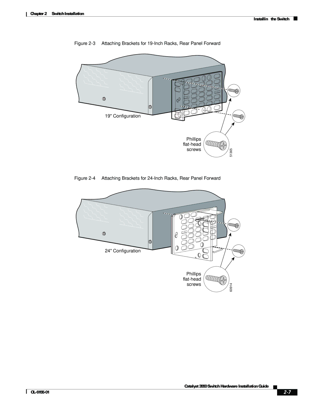 Cisco Systems 3550 manual Attaching Brackets for 19-Inch Racks, Rear Panel Forward 