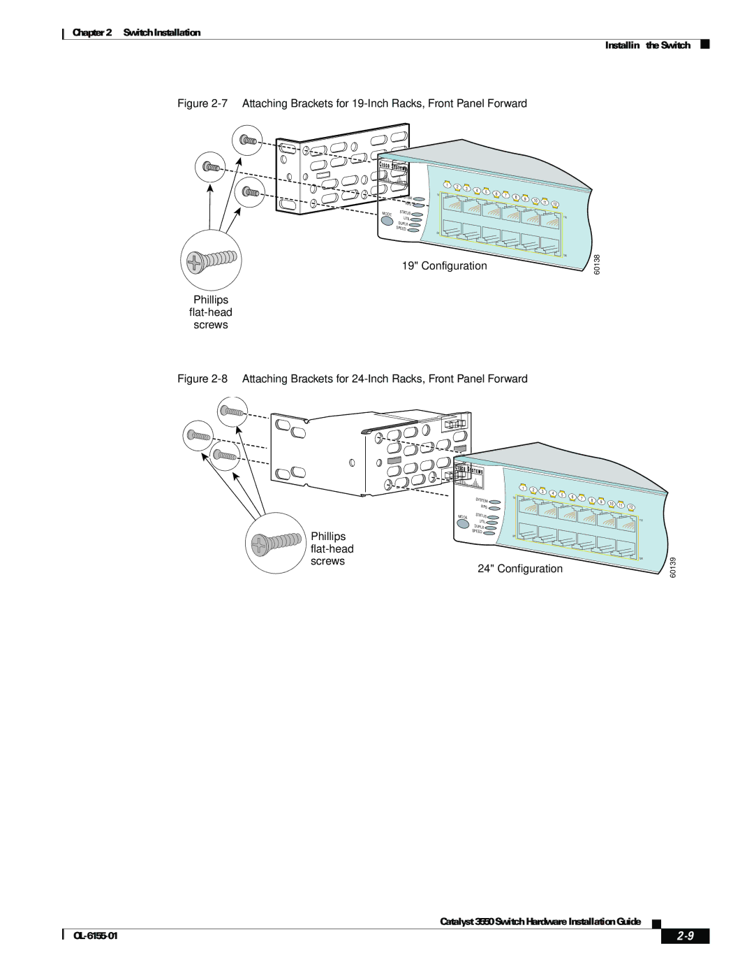 Cisco Systems 3550 manual Configuration Phillips Flat-head Screws 