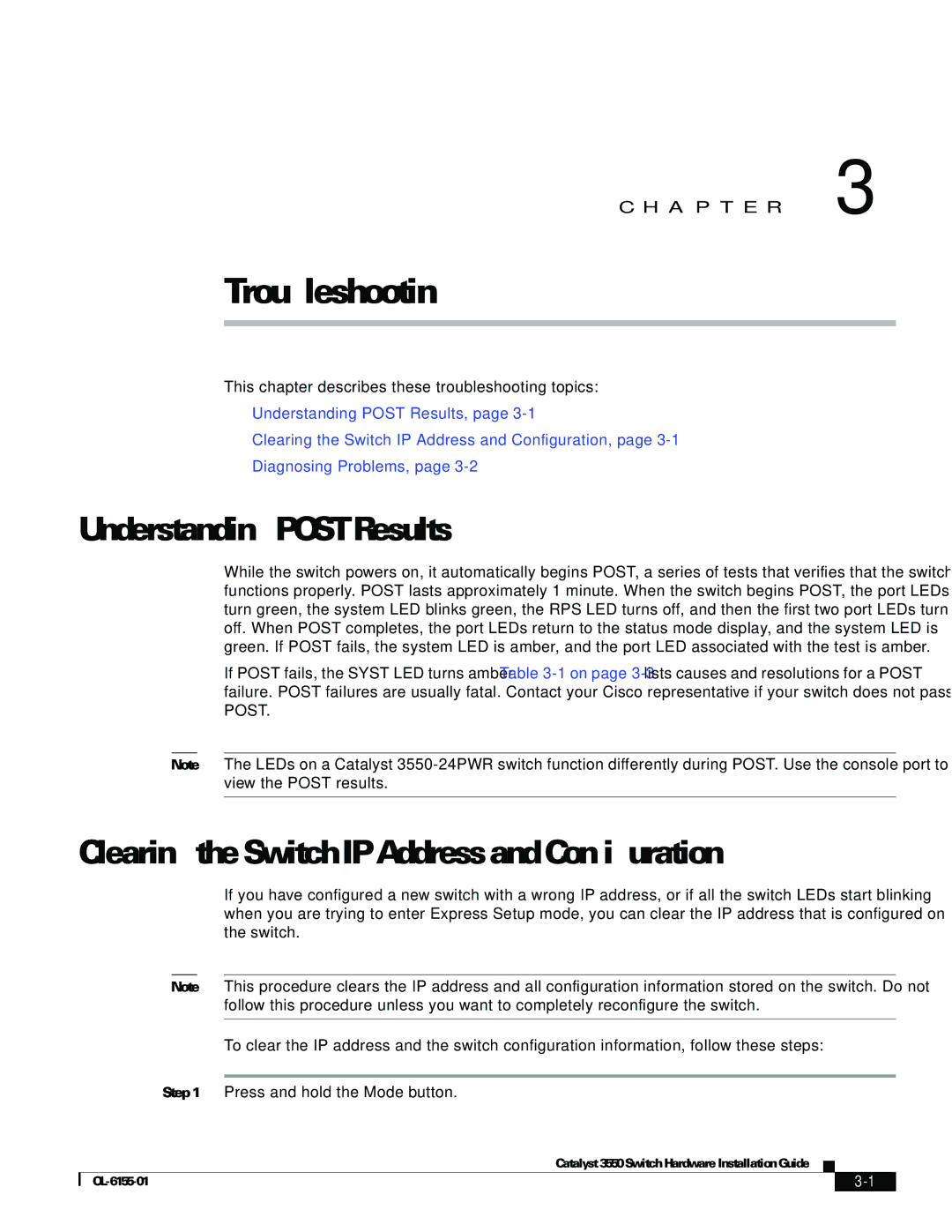 Cisco Systems 3550 manual Understanding Post Results, Clearing the Switch IP Address and Configuration 