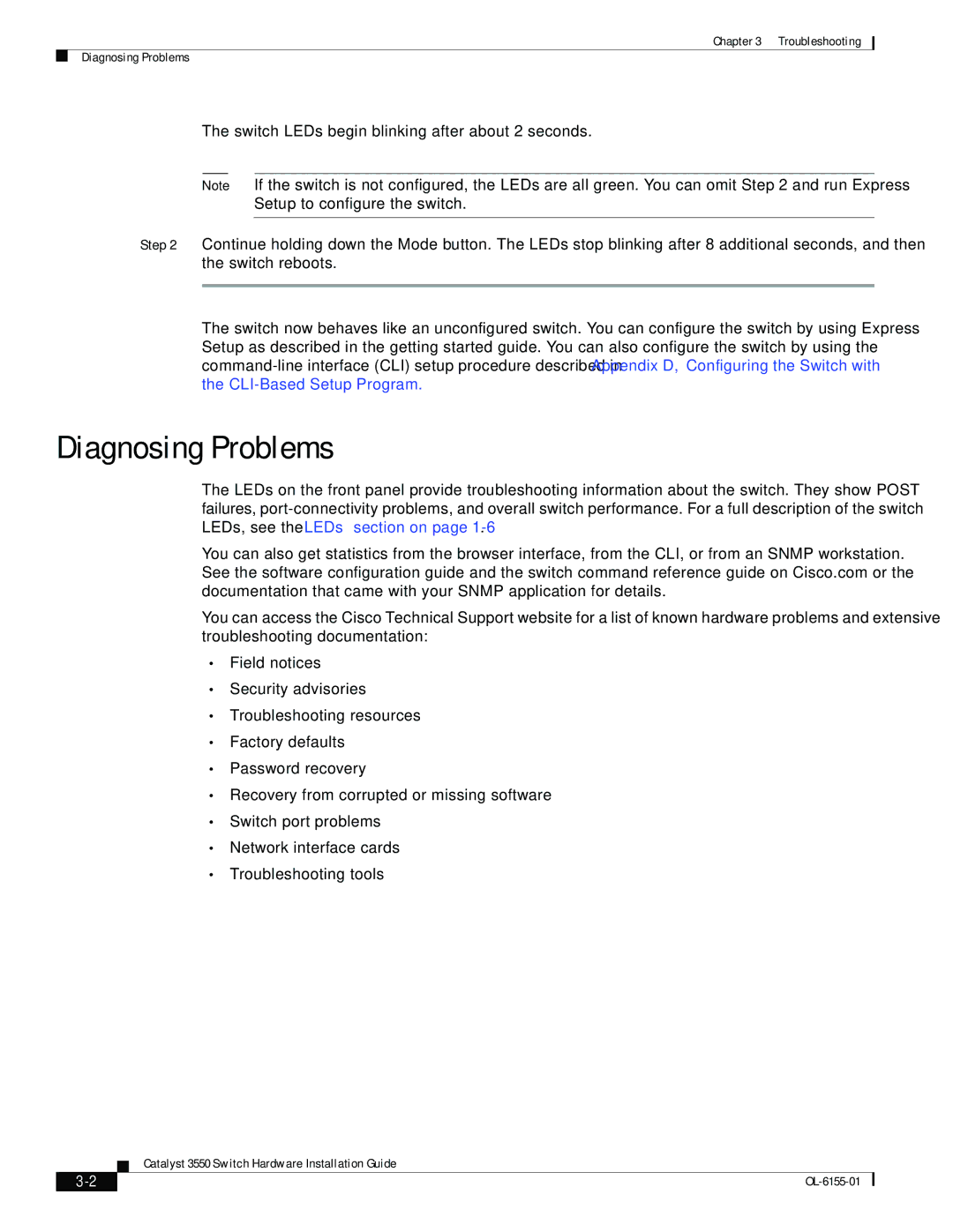 Cisco Systems 3550 manual Diagnosing Problems 