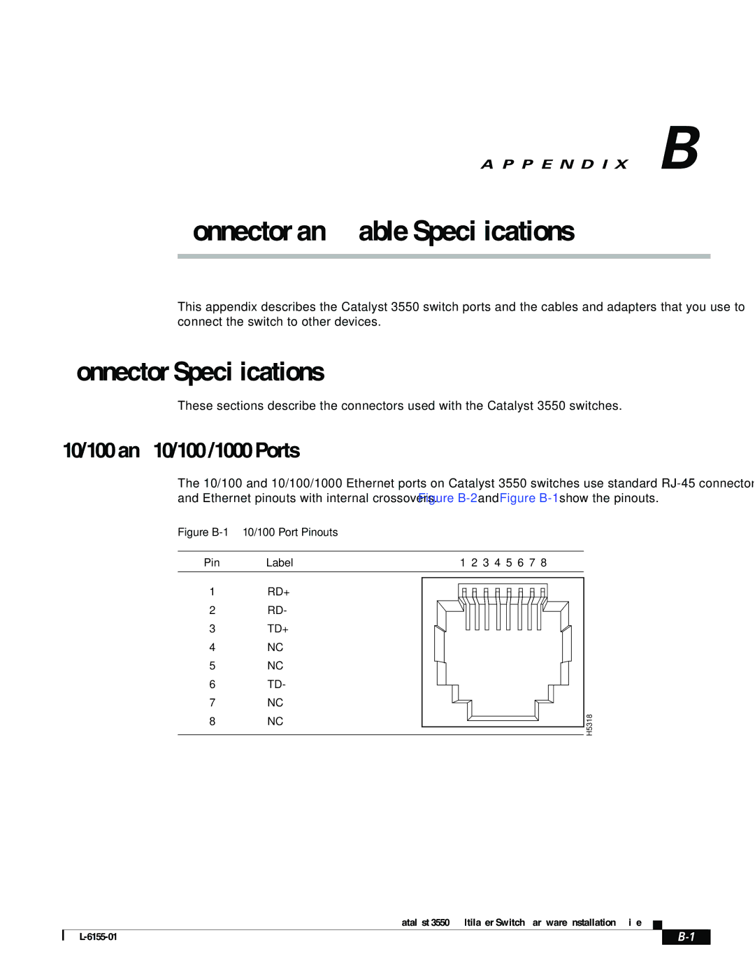 Cisco Systems 3550 manual Connector Specifications, 10/100 and 10/100 /1000 Ports 