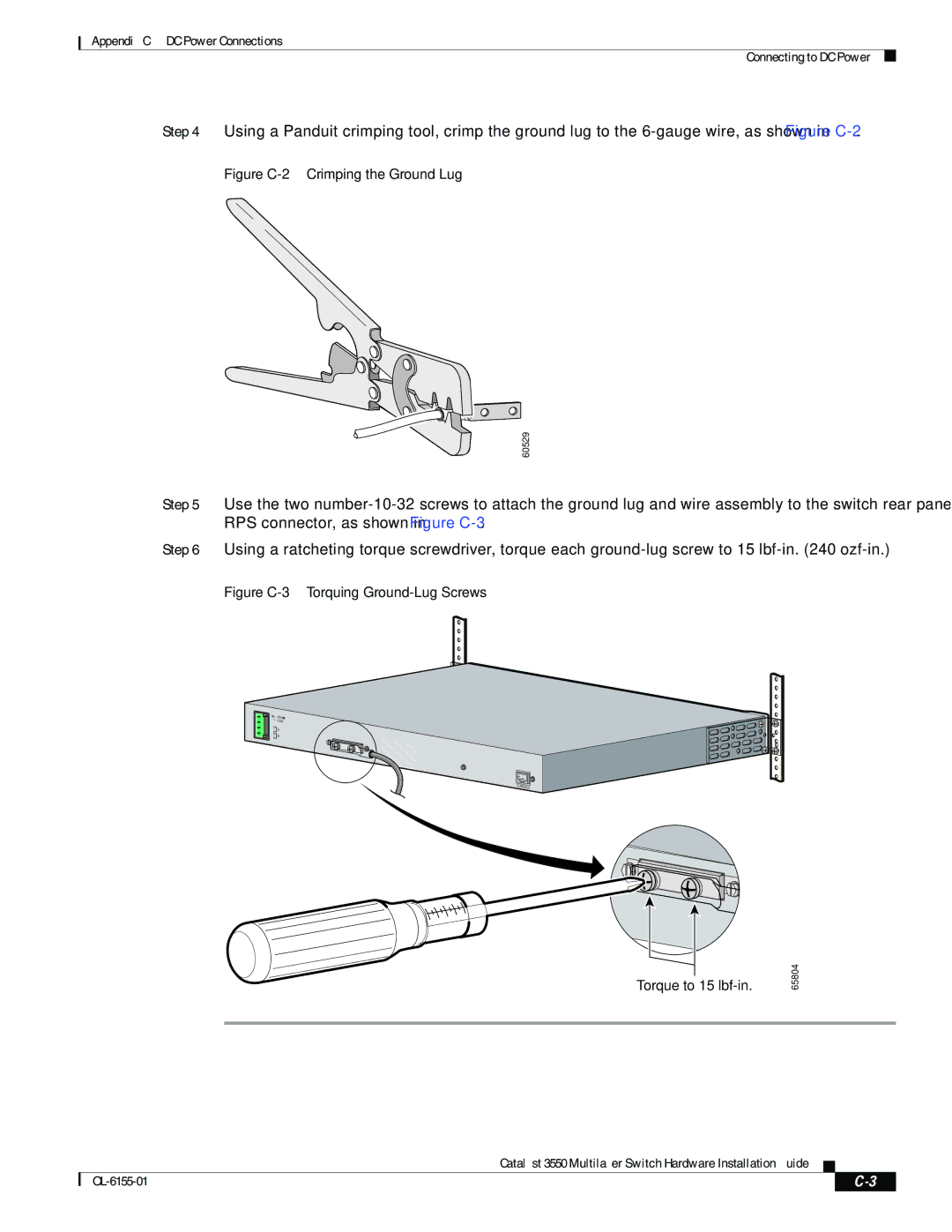 Cisco Systems 3550 manual Figure C-2 Crimping the Ground Lug 