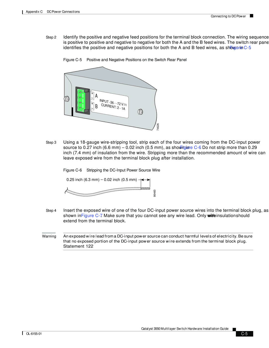 Cisco Systems 3550 manual Figure C-6 Stripping the DC-Input Power Source Wire 