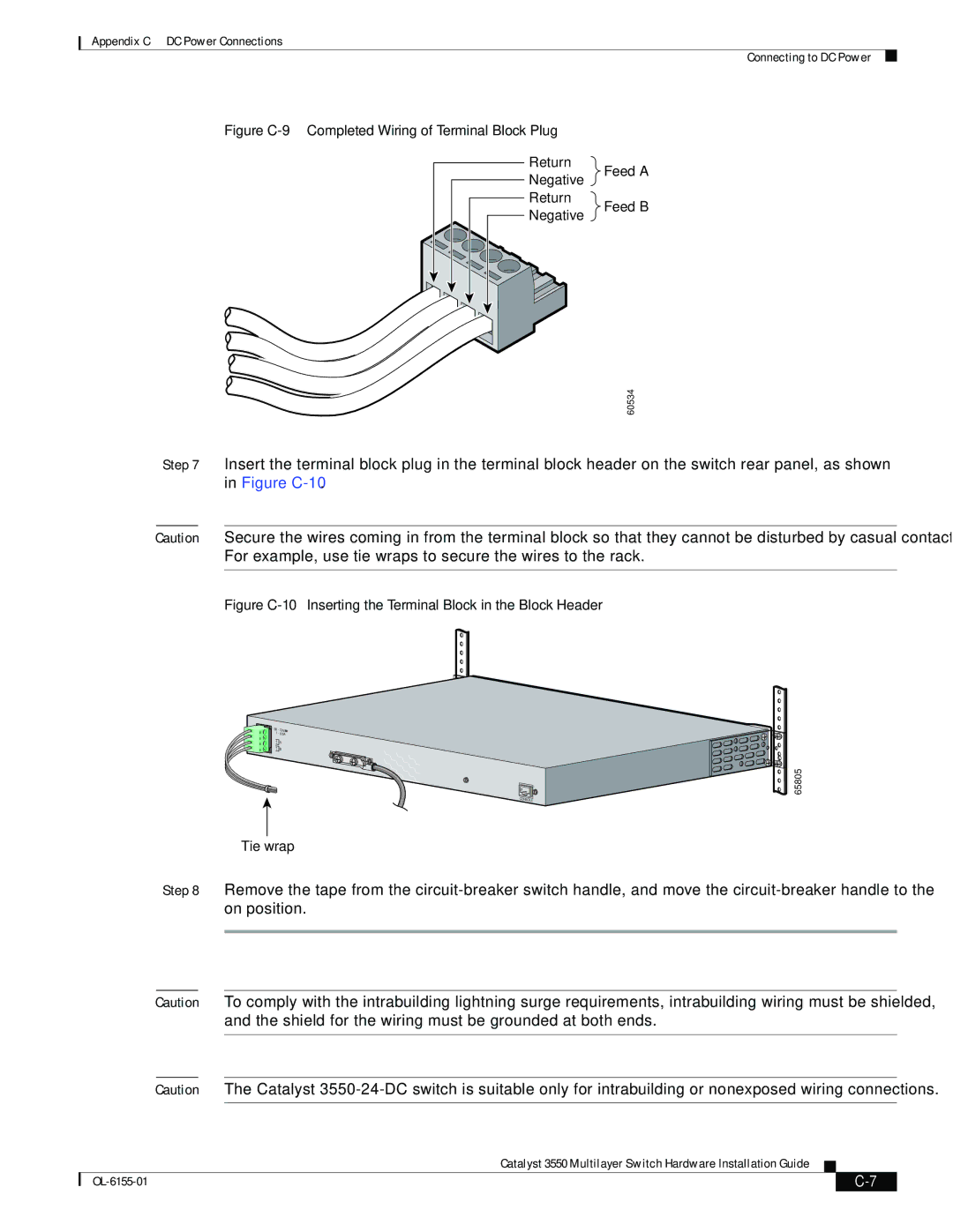 Cisco Systems 3550 manual Figure C-9 Completed Wiring of Terminal Block Plug 