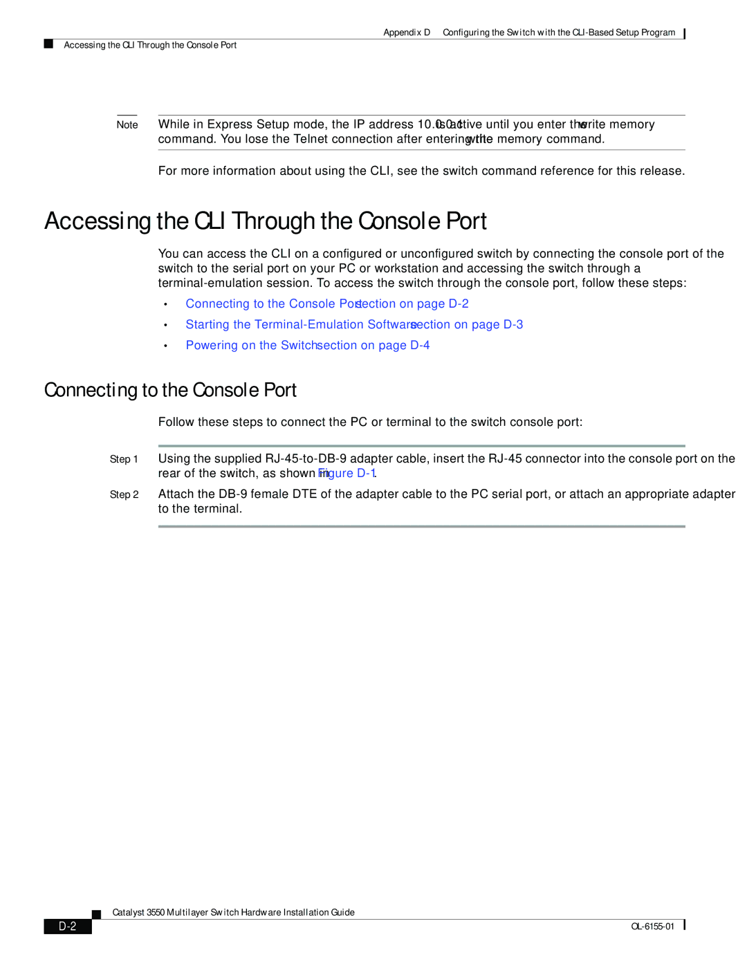 Cisco Systems 3550 manual Accessing the CLI Through the Console Port, Connecting to the Console Port 