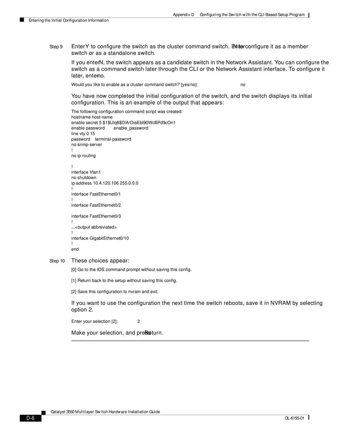 Cisco Systems 3550 manual These choices appear 