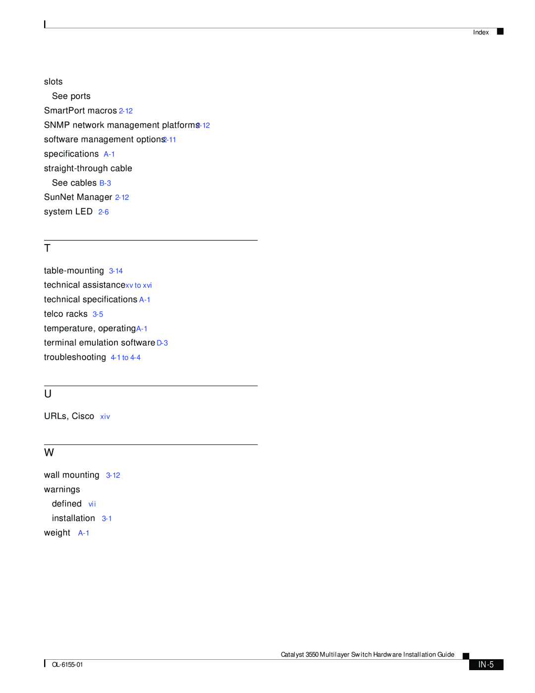 Cisco Systems 3550 manual IN-5 