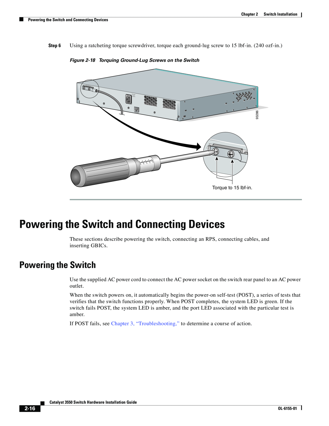 Cisco Systems 3550 manual Powering the Switch and Connecting Devices, 2-16 