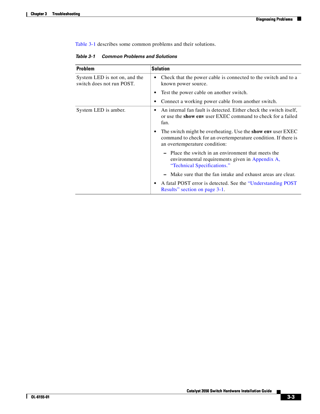 Cisco Systems 3550 manual “Technical Specifications.”, Results” section on page, Problem, Solution 