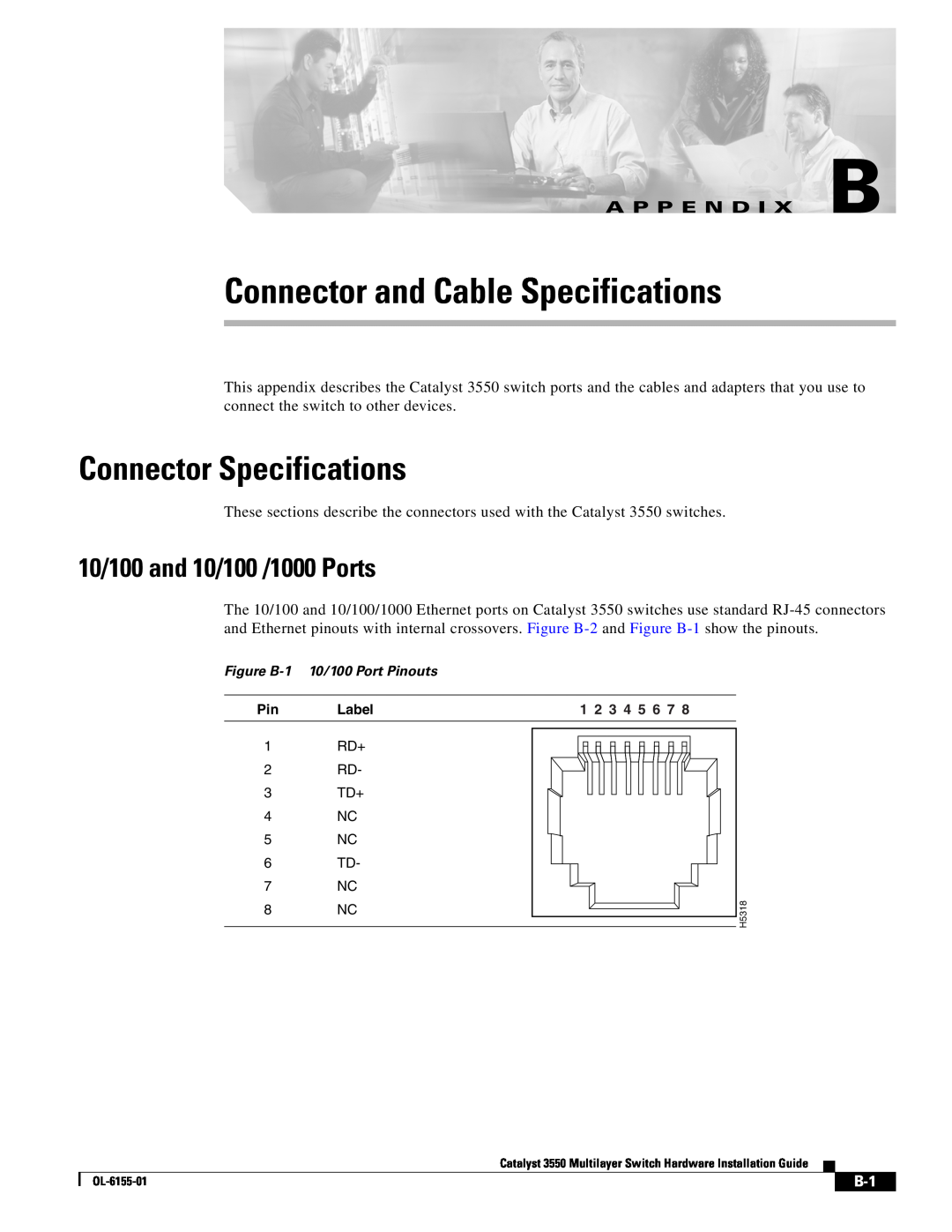 Cisco Systems 3550 manual Connector and Cable Specifications, Connector Specifications, 10/100 and 10/100 /1000 Ports 