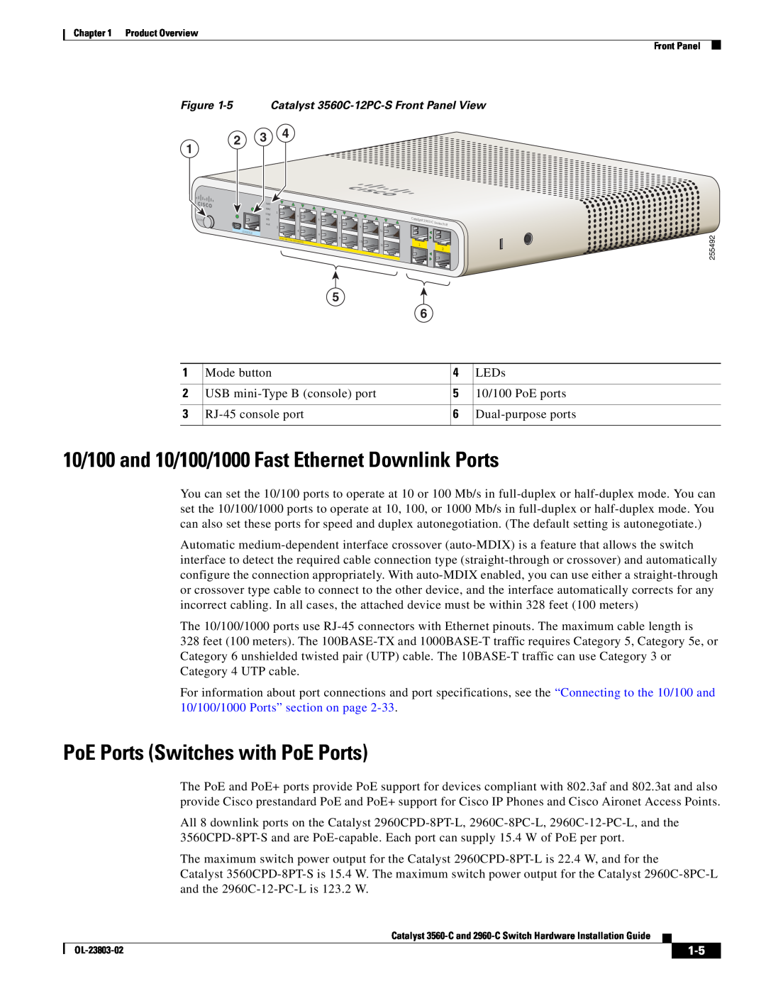 Cisco Systems 3560-C manual 10/100 and 10/100/1000 Fast Ethernet Downlink Ports, PoE Ports Switches with PoE Ports 