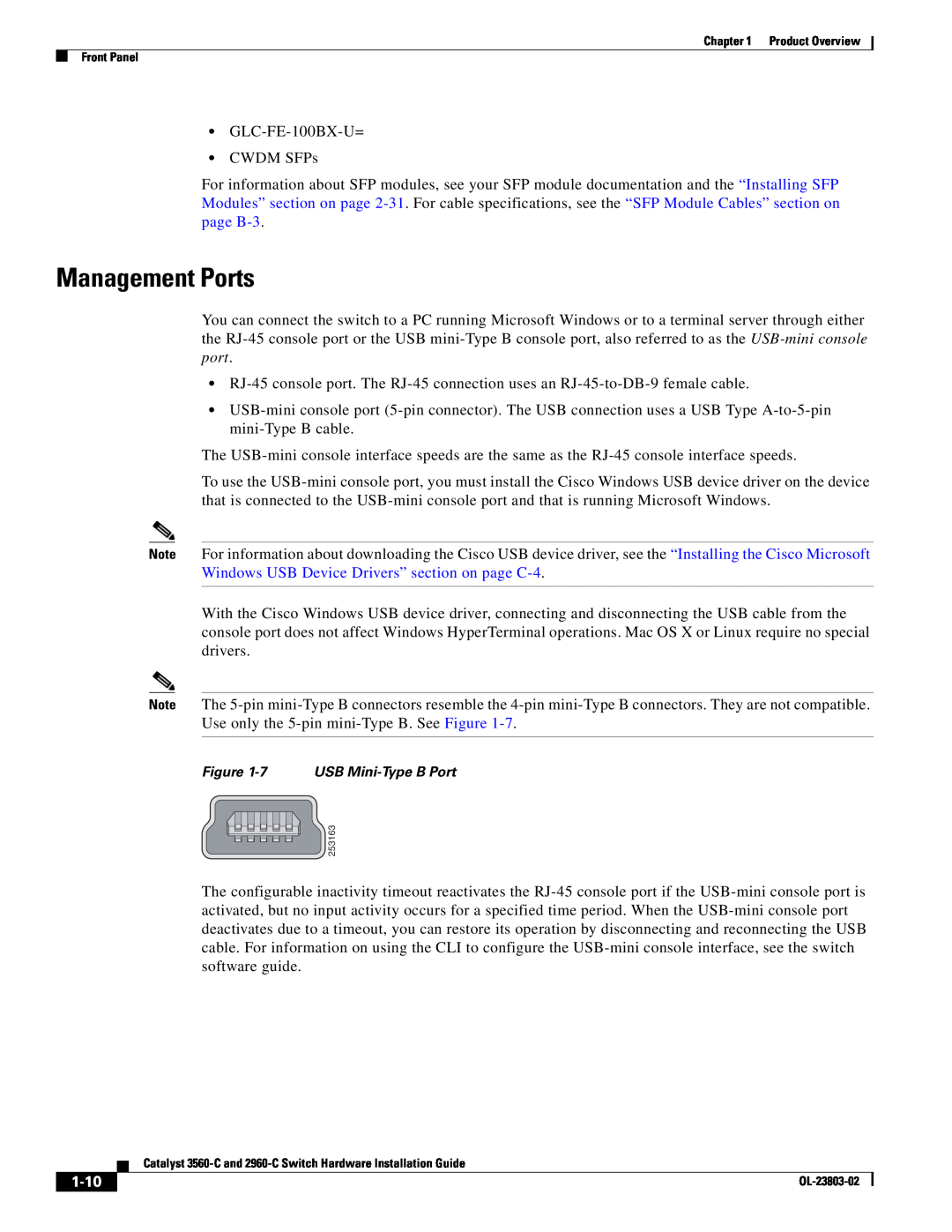 Cisco Systems 3560-C manual Management Ports, 1-10 