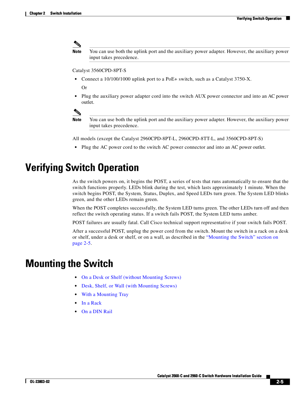 Cisco Systems 3560-C manual Verifying Switch Operation, Mounting the Switch, On a Desk or Shelf without Mounting Screws 