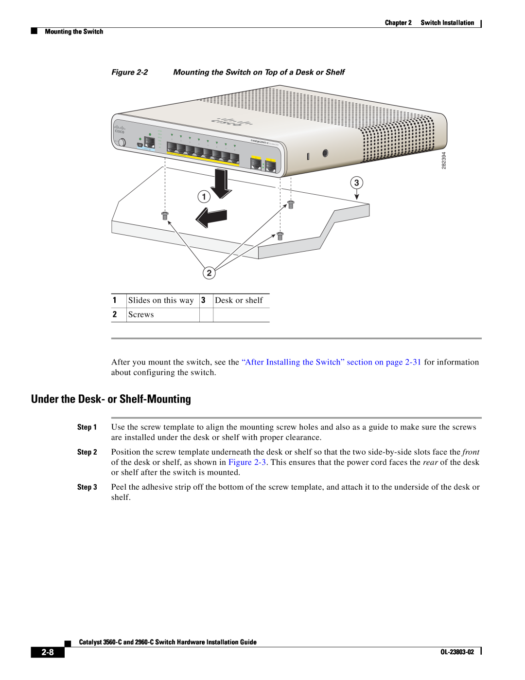 Cisco Systems 3560-C manual Under the Desk- or Shelf-Mounting 