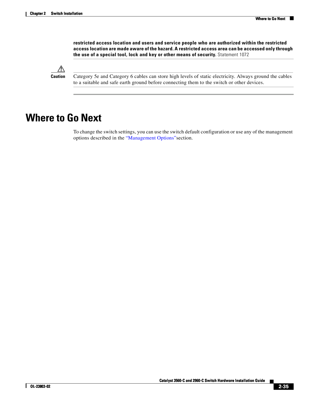 Cisco Systems 3560-C manual Where to Go Next, 2-35 