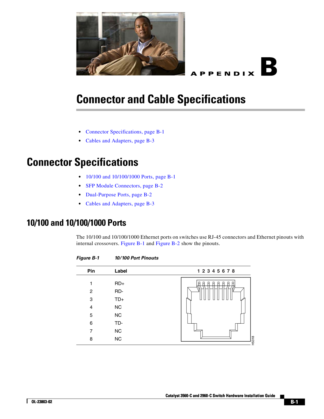 Cisco Systems 3560-C manual Connector and Cable Specifications, Connector Specifications, 10/100 and 10/100/1000 Ports 
