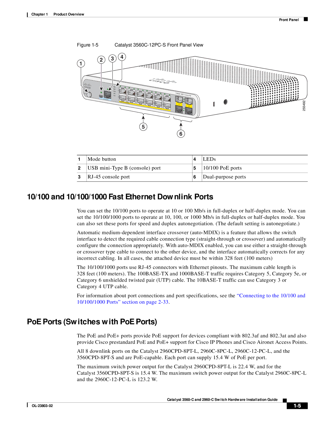 Cisco Systems 3560-C manual 10/100 and 10/100/1000 Fast Ethernet Downlink Ports, PoE Ports Switches with PoE Ports 