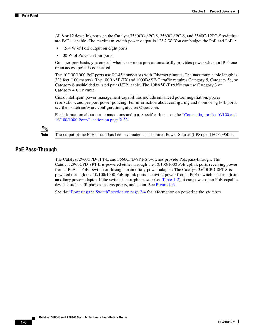 Cisco Systems 3560-C manual PoE Pass-Through 