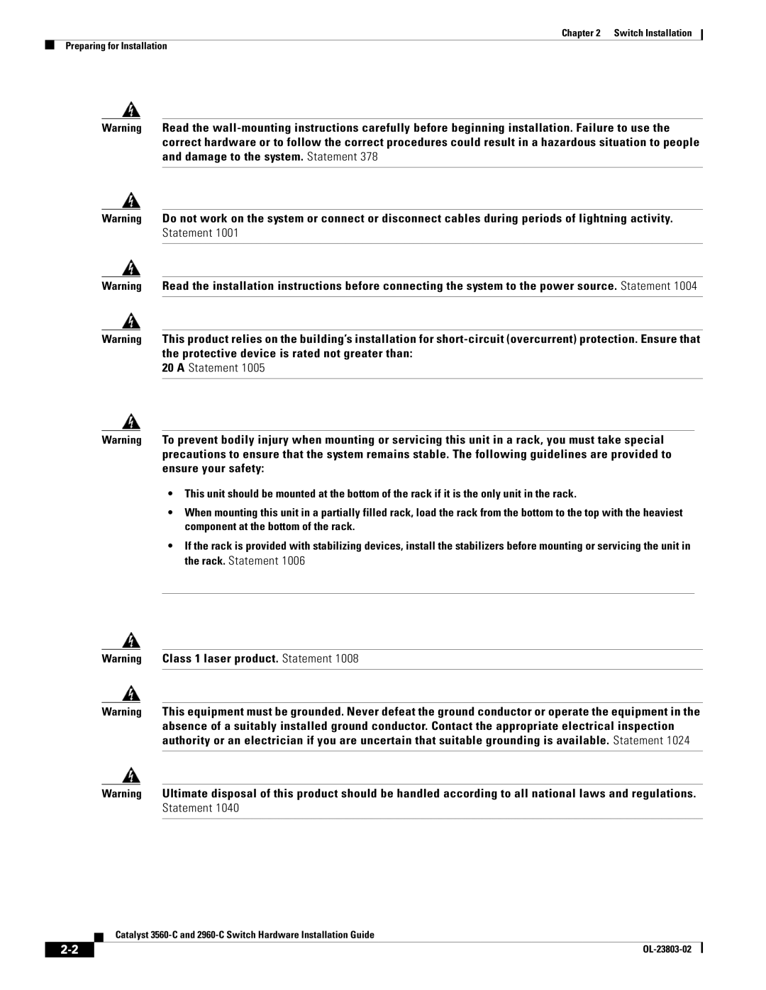 Cisco Systems 3560-C manual Statement 