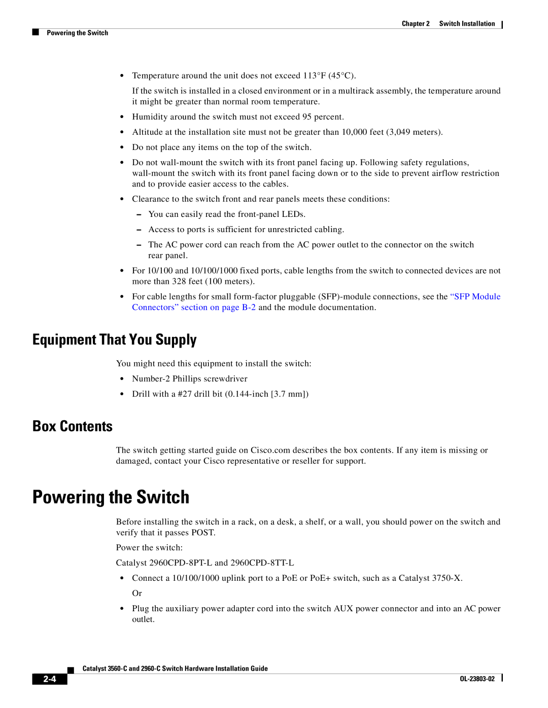 Cisco Systems 3560-C manual Powering the Switch, Equipment That You Supply, Box Contents 