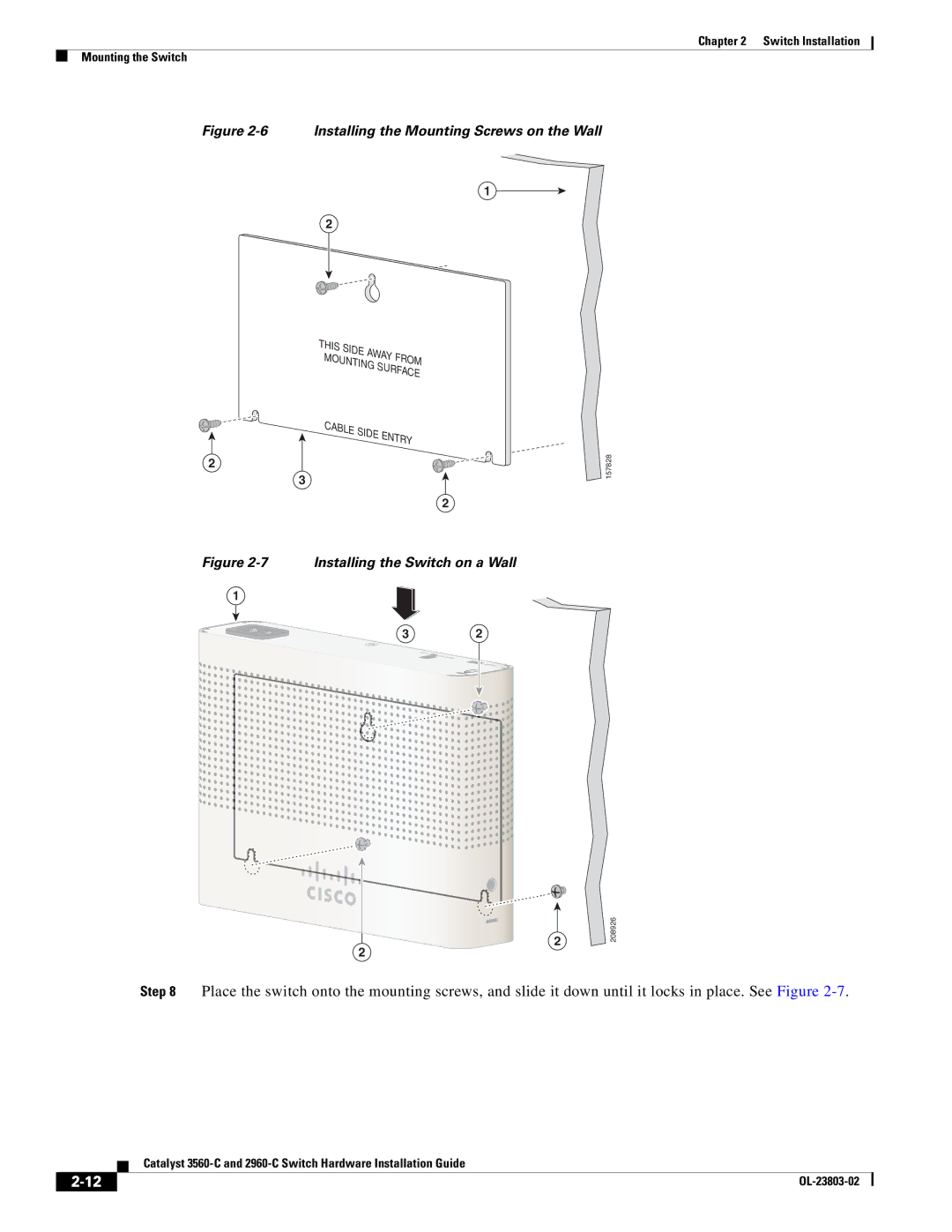 Cisco Systems 3560-C manual Installing the Mounting Screws on the Wall 