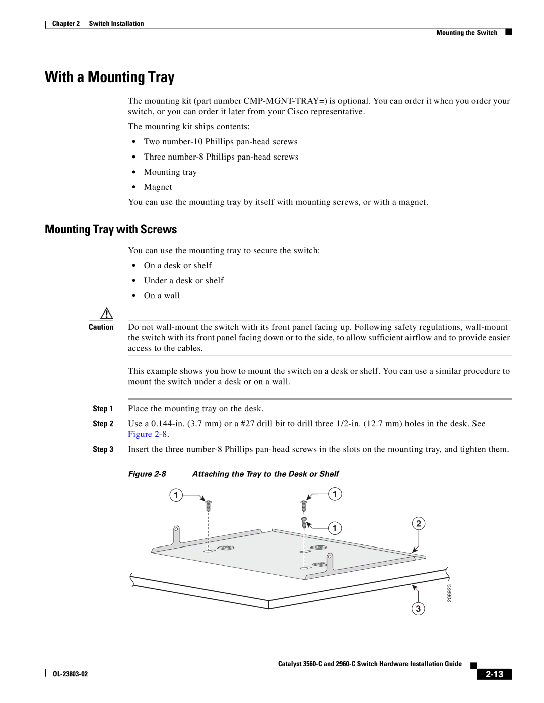 Cisco Systems 3560-C manual With a Mounting Tray, Mounting Tray with Screws 