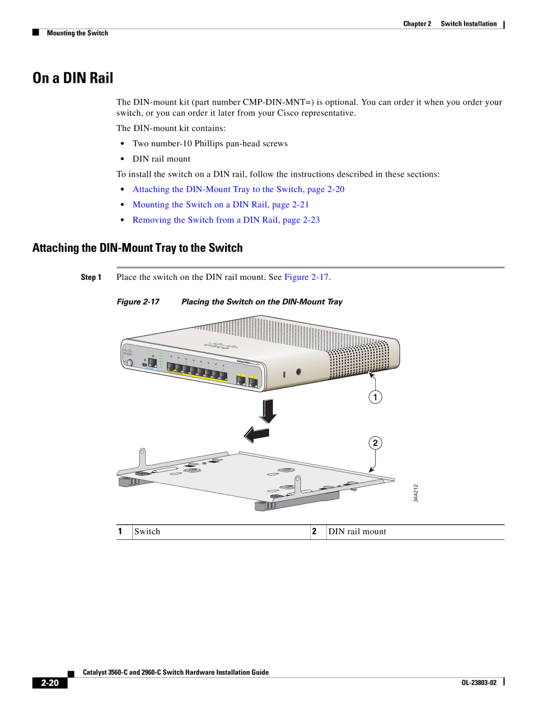 Cisco Systems 3560-C manual On a DIN Rail, Attaching the DIN-Mount Tray to the Switch, Switch DIN rail mount 