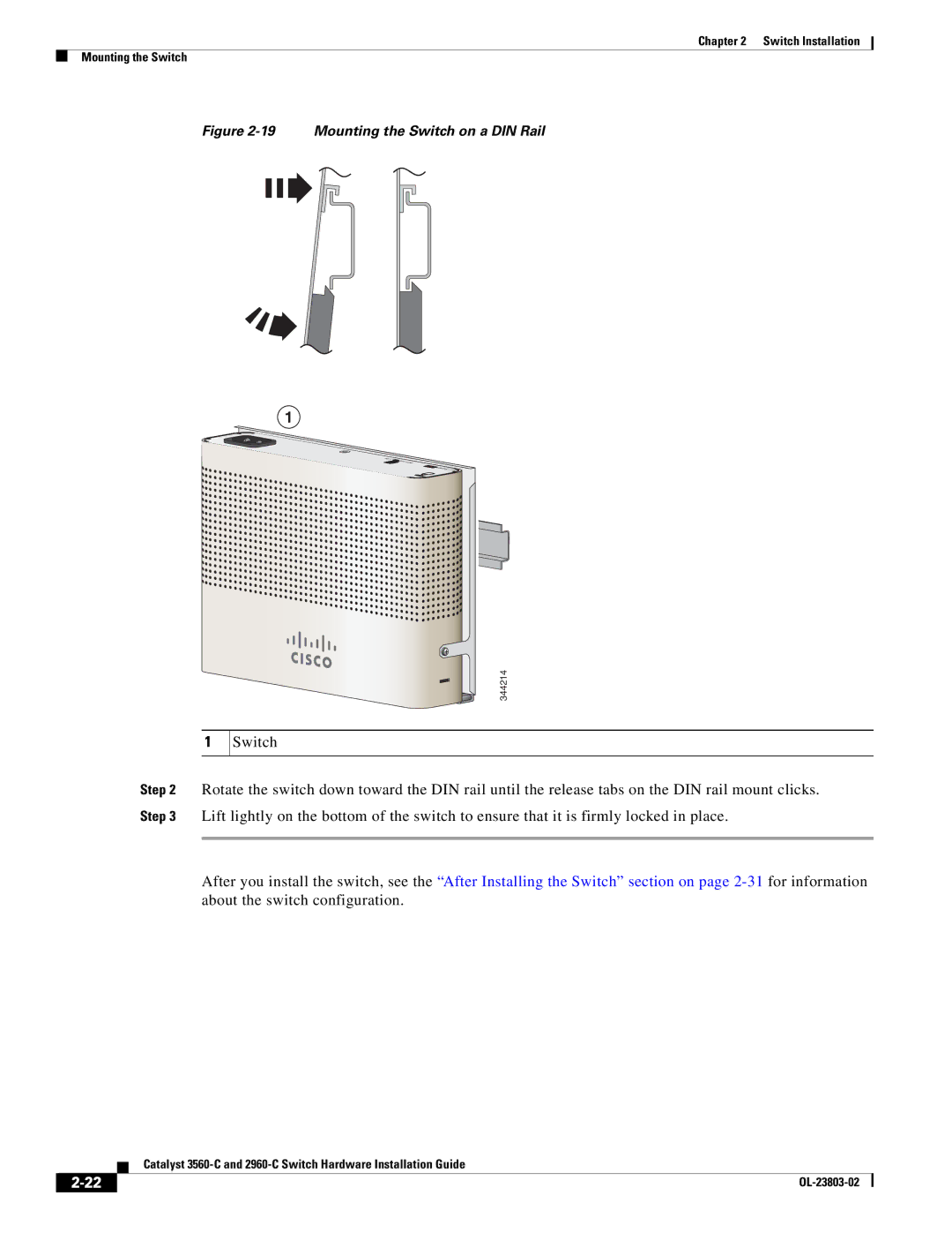 Cisco Systems 3560-C manual Mounting the Switch on a DIN Rail 