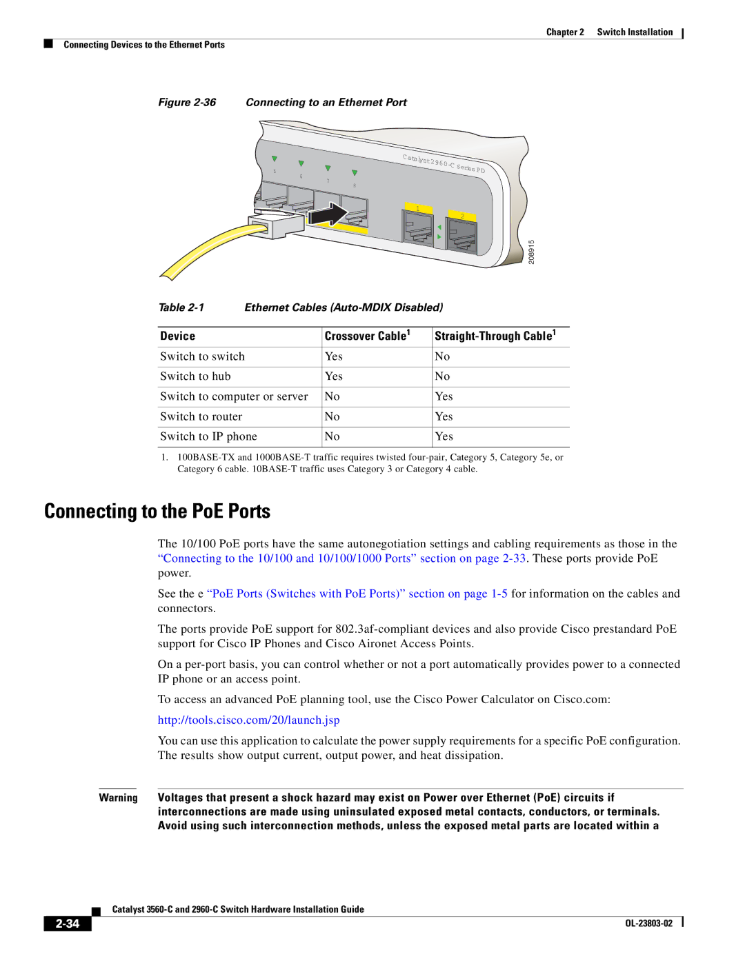 Cisco Systems 3560-C manual Connecting to the PoE Ports, Device Crossover Cable 