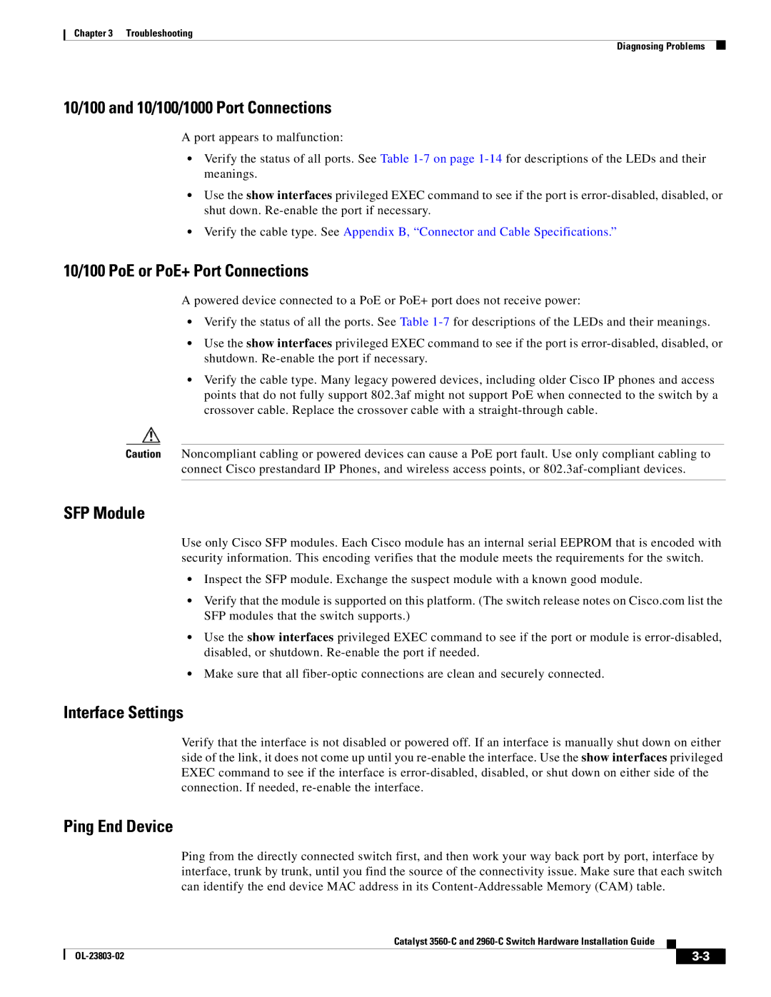 Cisco Systems 3560-C manual 10/100 and 10/100/1000 Port Connections, 10/100 PoE or PoE+ Port Connections, SFP Module 