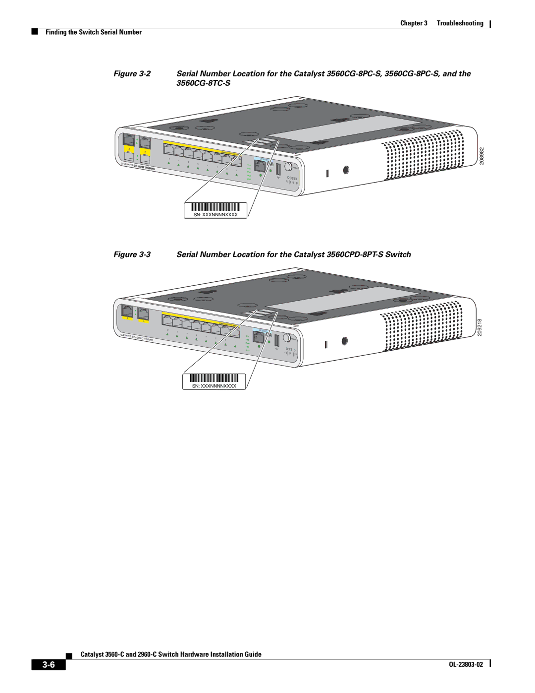 Cisco Systems 3560-C manual Serial Number Location for the Catalyst 3560CPD-8PT-S Switch 