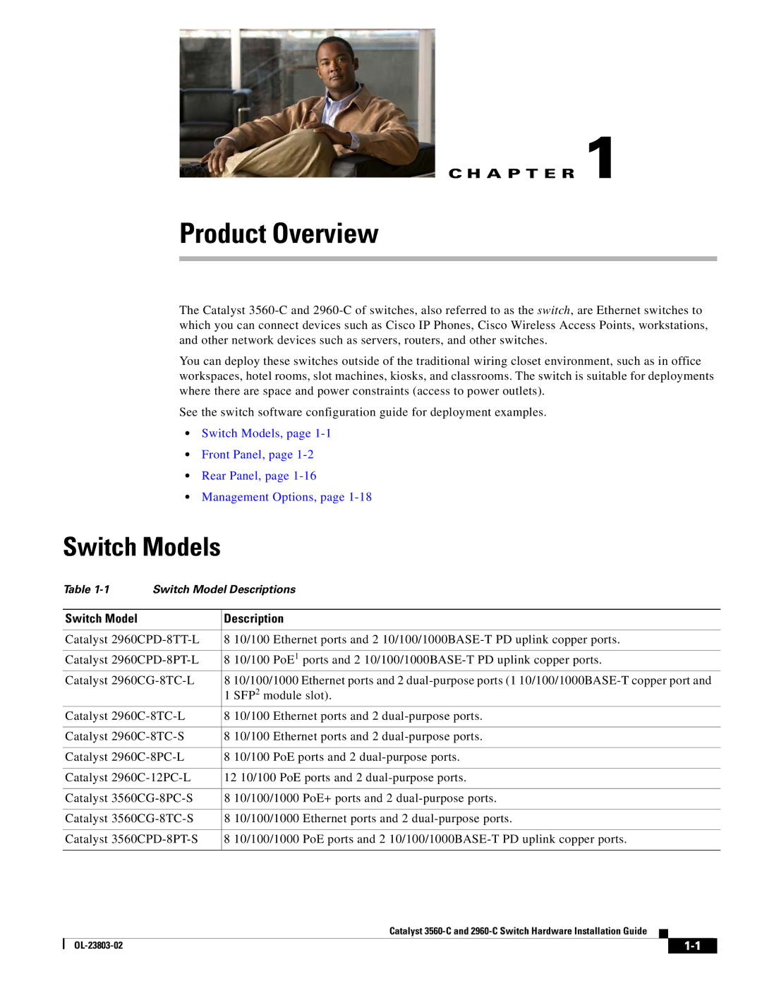 Cisco Systems 3560-C manual Switch Models, Switch Model Description 