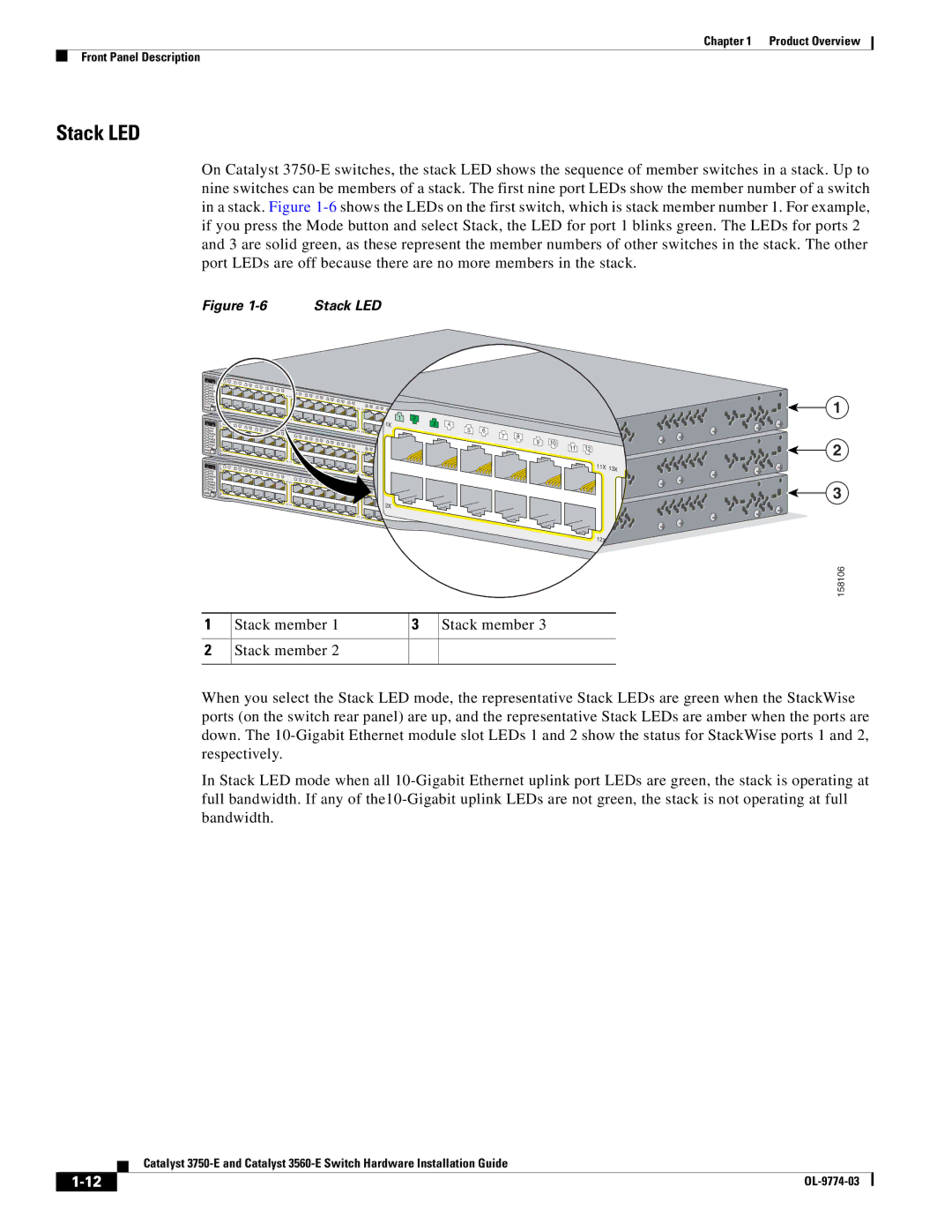 Cisco Systems 3560-E, 3750-E manual Stack LED 