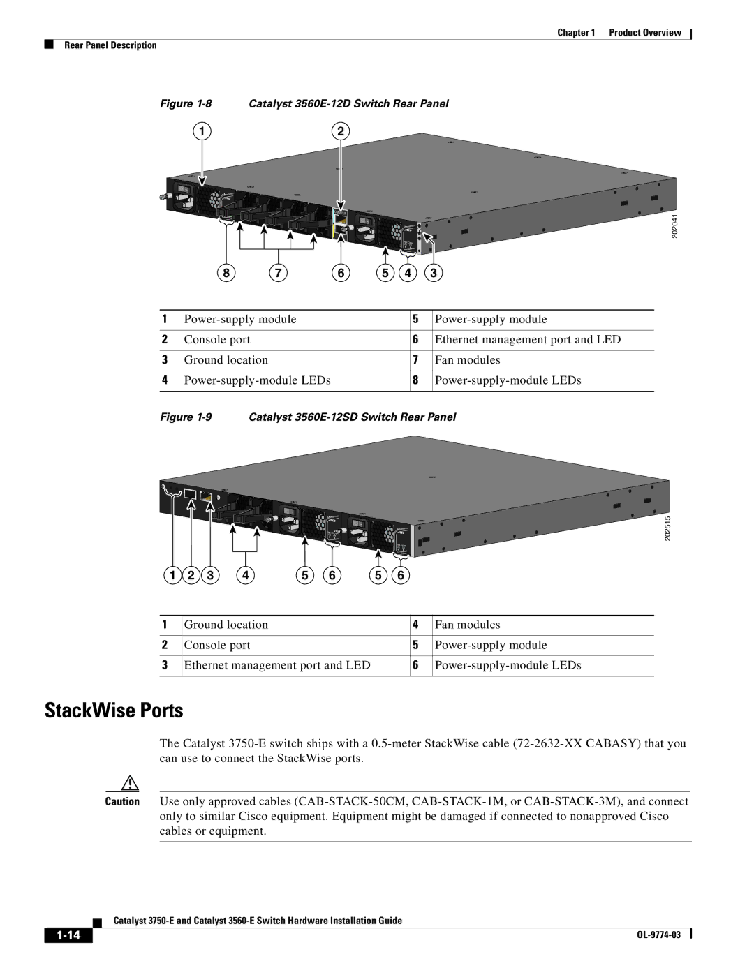 Cisco Systems 3560-E, 3750-E manual StackWise Ports, Catalyst 3560E-12D Switch Rear Panel 