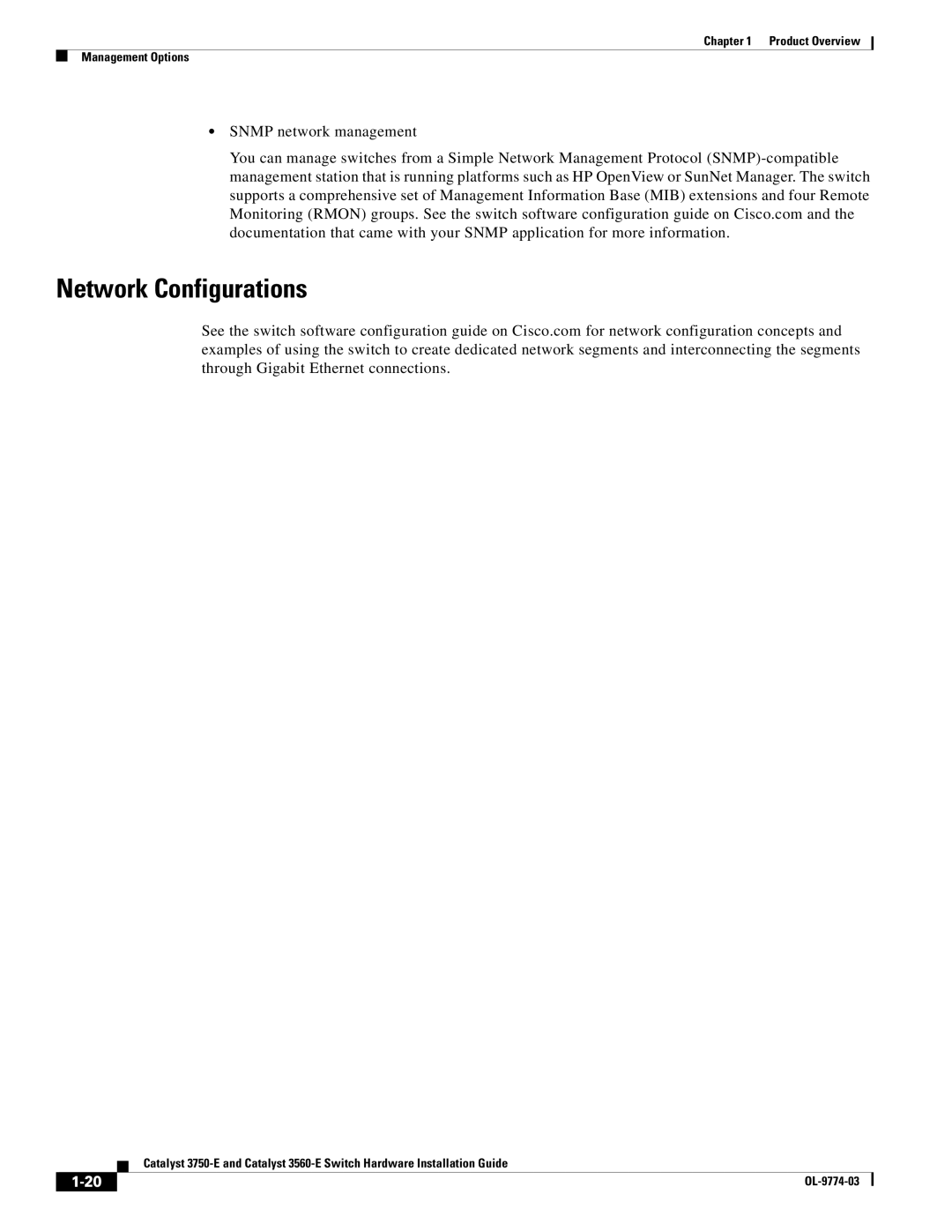 Cisco Systems 3560-E, 3750-E manual Network Configurations 