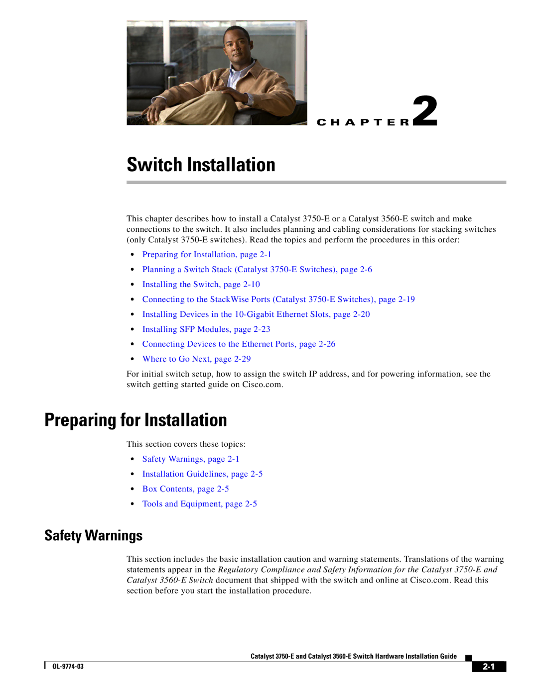 Cisco Systems 3750-E, 3560-E manual Preparing for Installation, Safety Warnings 