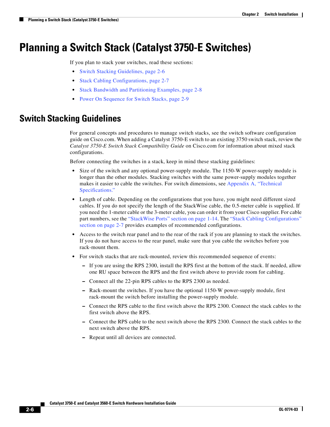 Cisco Systems 3560-E manual Planning a Switch Stack Catalyst 3750-E Switches, Switch Stacking Guidelines 