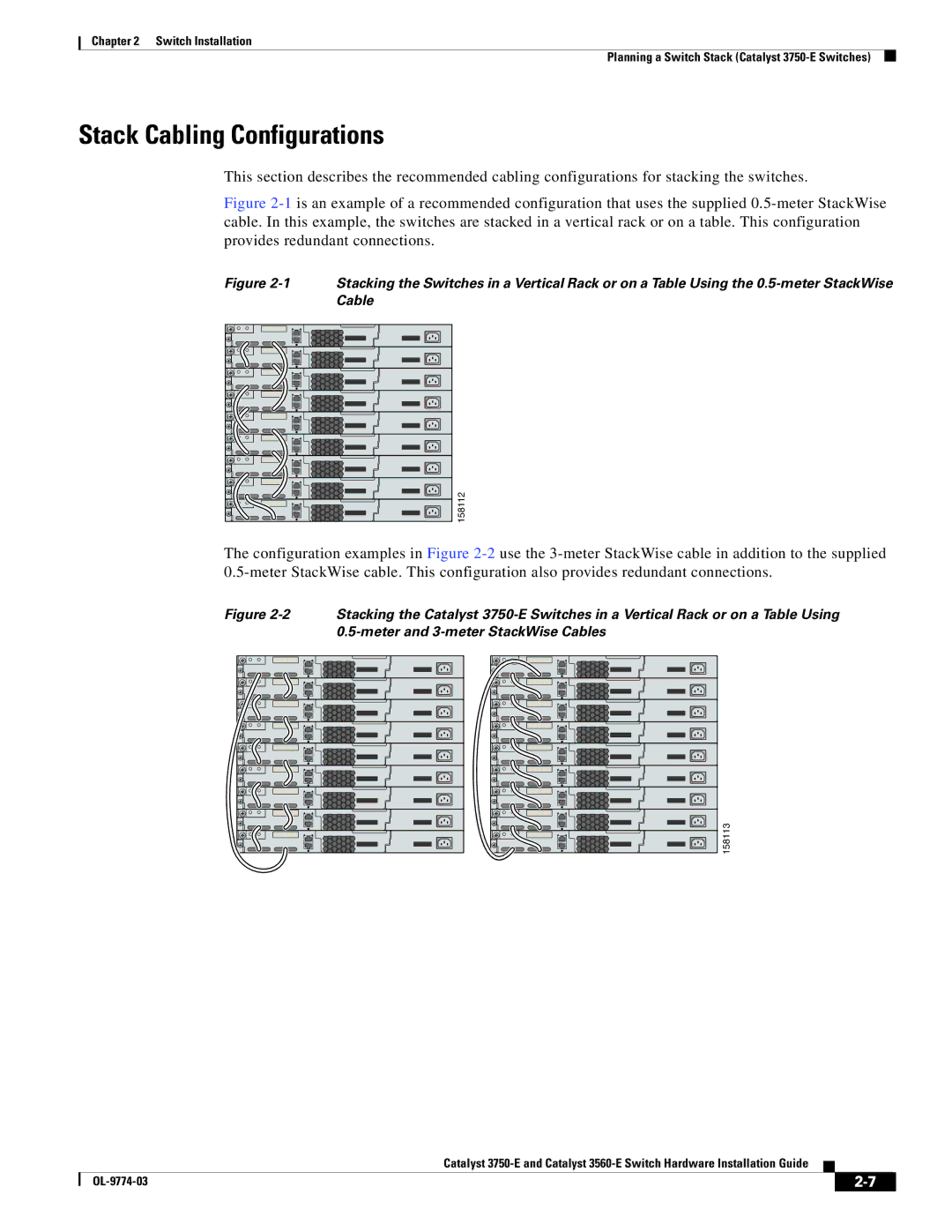 Cisco Systems 3750-E, 3560-E manual Stack Cabling Configurations 