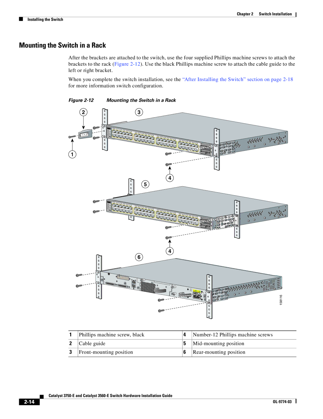 Cisco Systems 3560-E, 3750-E manual Mounting the Switch in a Rack 