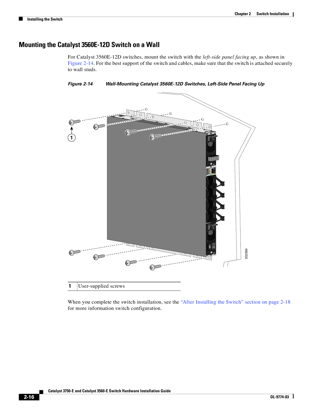 Cisco Systems 3560-E, 3750-E manual Mounting the Catalyst 3560E-12D Switch on a Wall 