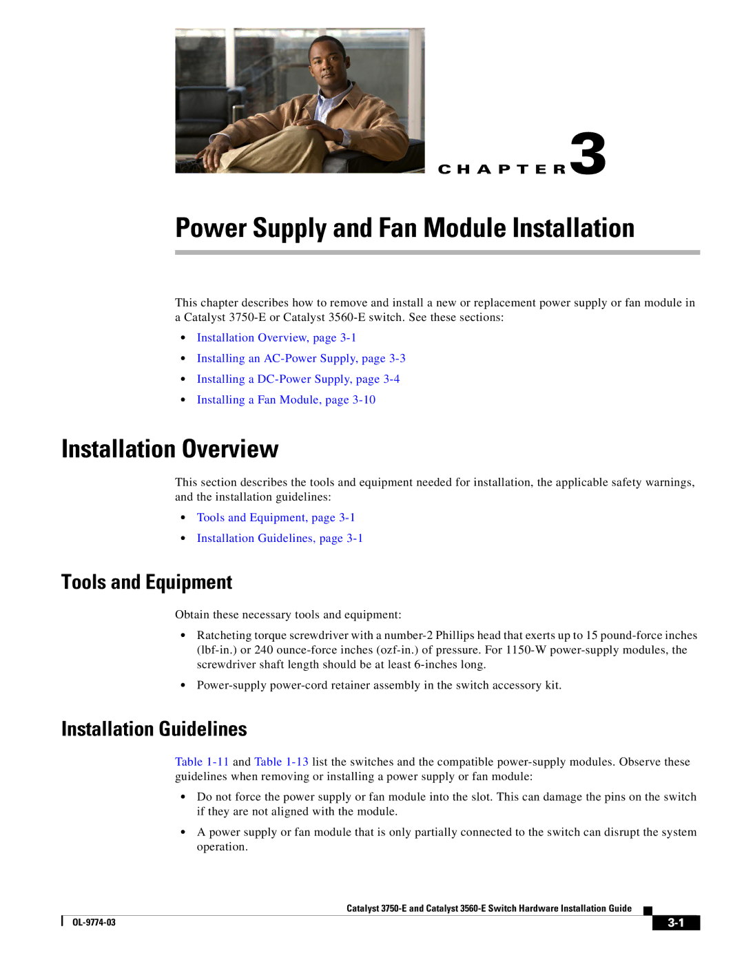 Cisco Systems 3750-E, 3560-E manual Power Supply and Fan Module Installation, Installation Overview 