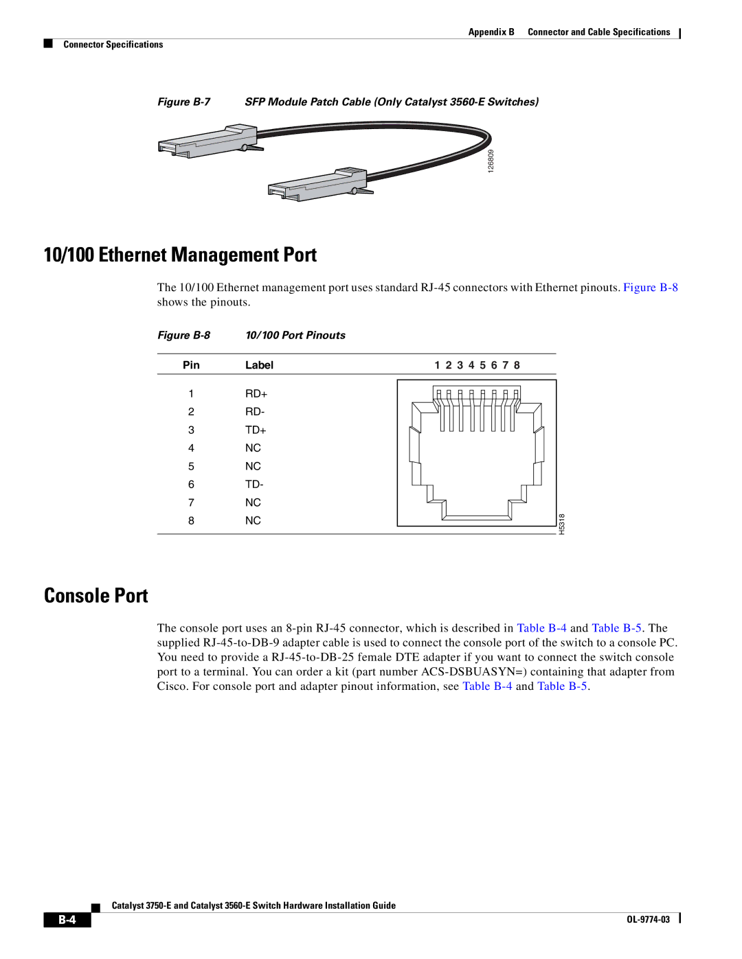 Cisco Systems 3560-E, 3750-E manual 10/100 Ethernet Management Port, Console Port 