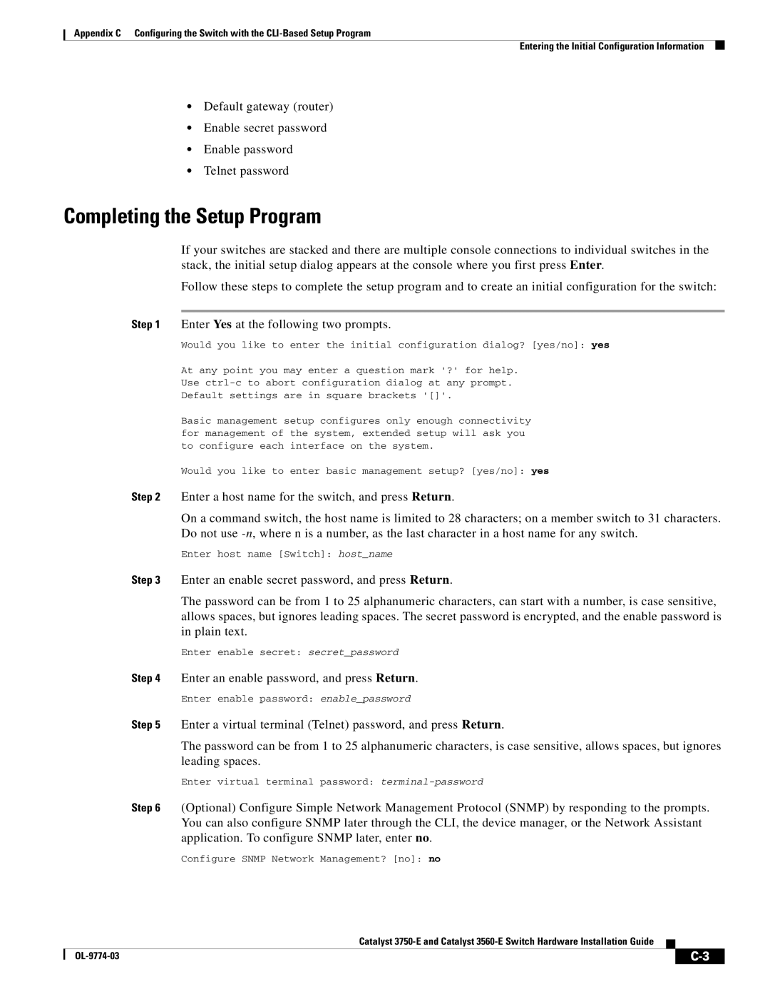 Cisco Systems 3750-E, 3560-E manual Completing the Setup Program 