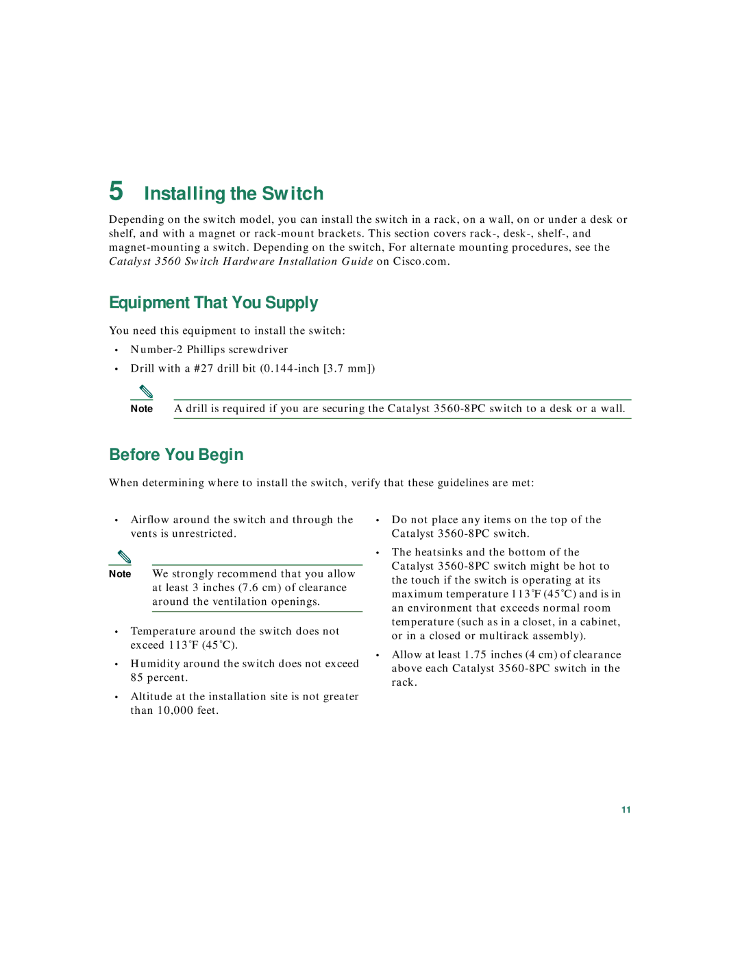 Cisco Systems 3560 warranty Installing the Switch, Equipment That You Supply, Before You Begin 