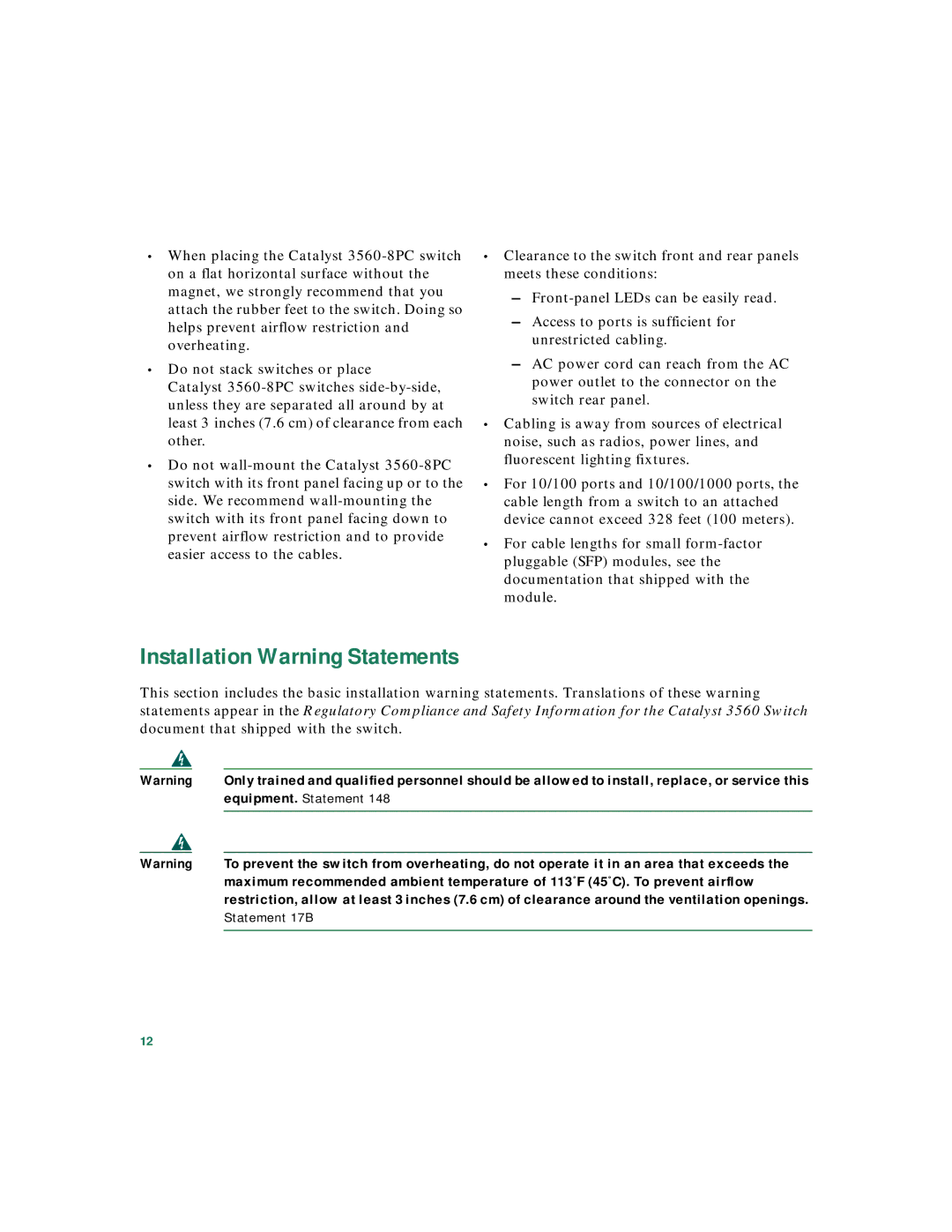 Cisco Systems 3560 warranty Installation Warning Statements, Equipment. Statement 