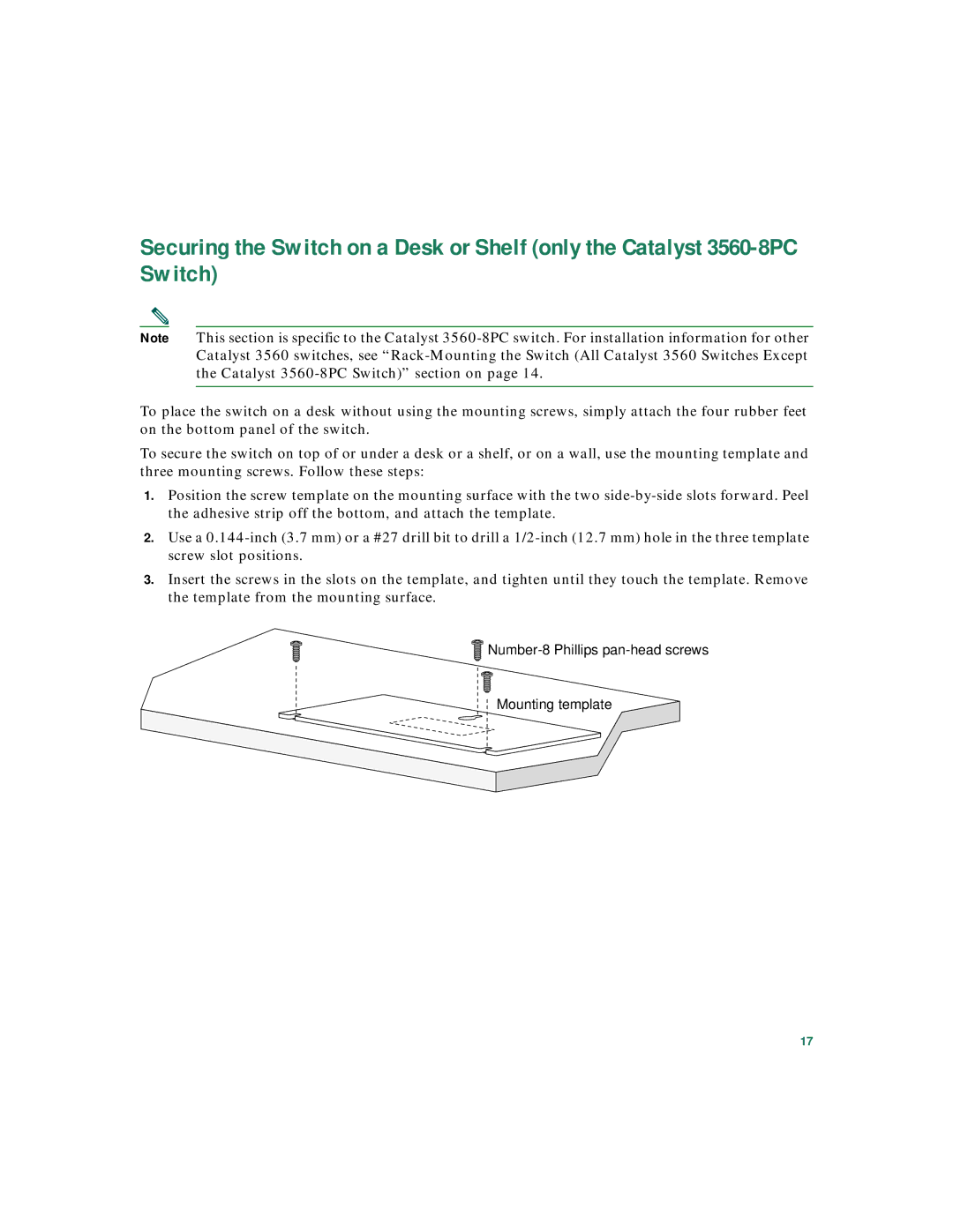 Cisco Systems 3560 warranty Number-8 Phillips pan-head screws Mounting template 