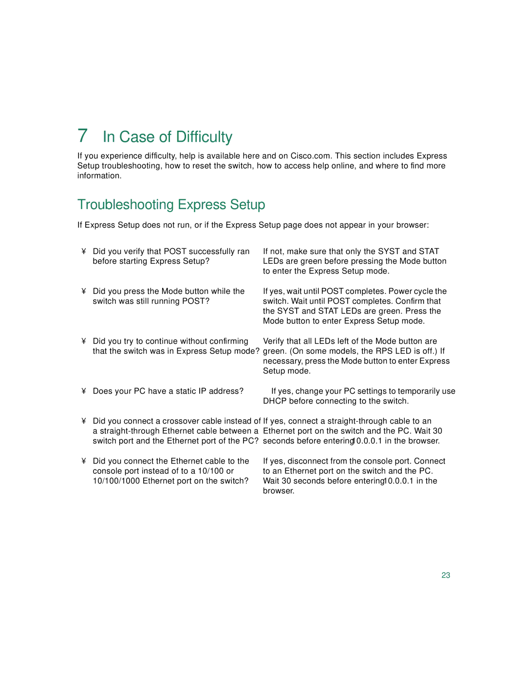 Cisco Systems 3560 warranty Case of Difficulty, Troubleshooting Express Setup 